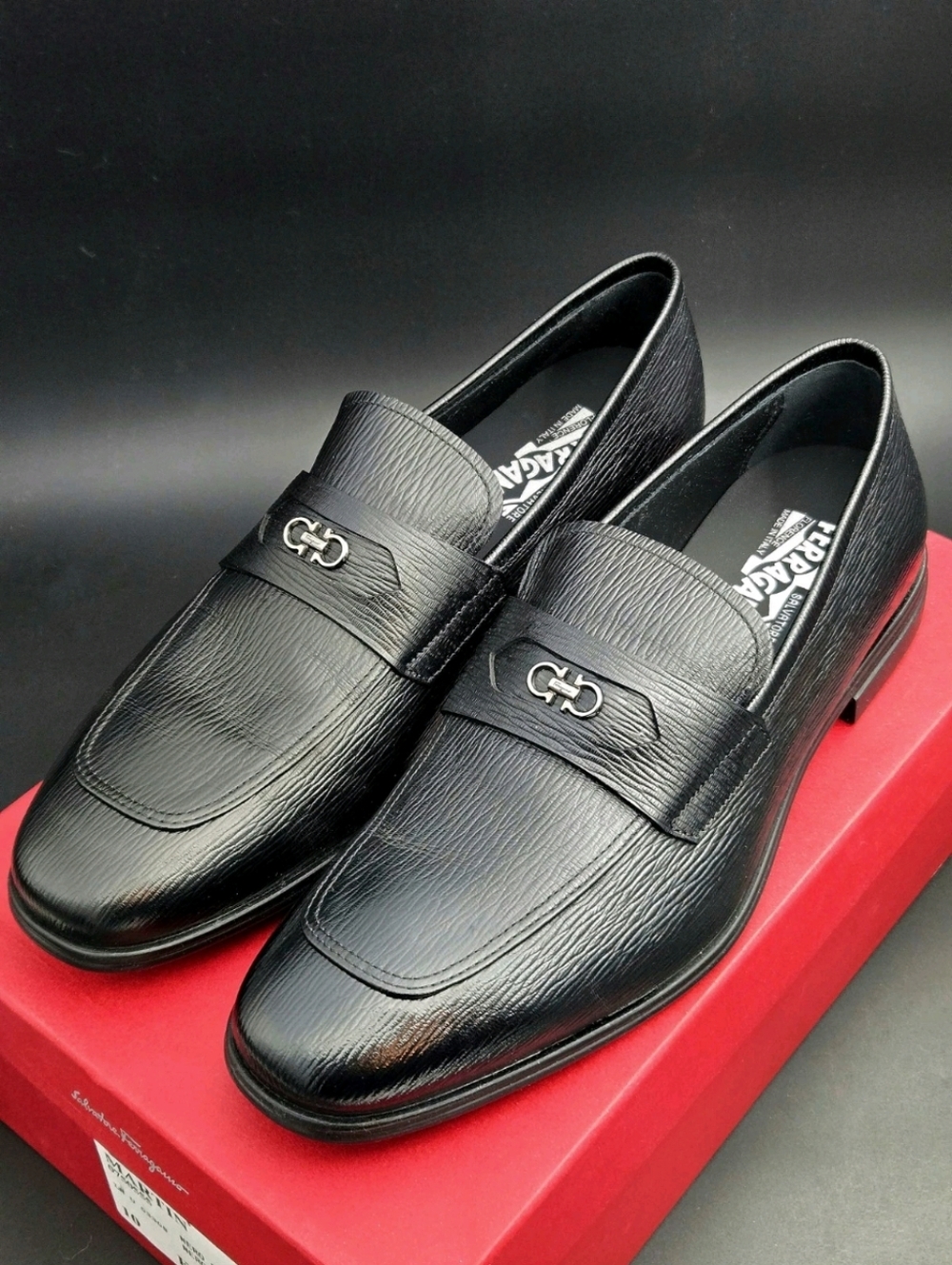 NIB Salvatore Ferragamo Men’s MARTIN Black Gancini Leather Shoes Size 10E